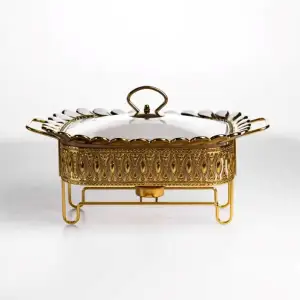 Мармитница фарфоровая Tiffany 1 л квадратная на металлической подставке 28х23х7 см SX42-1 Yiwu UA