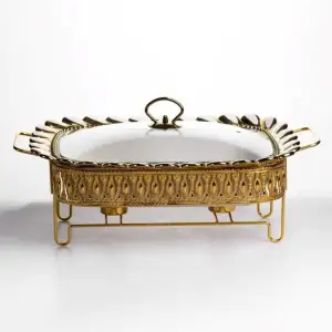 Мармитница фарфоровая Tiffany 2 л квадратная на металлической подставке 38х30х7 см SX42-3 Yiwu UA