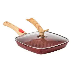 Алюмінієва сковорода-гриль 24 см зі скляною кришкою Square Red MGC HP-4-461R UA