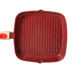 Алюминиевая сковорода-гриль 24 см со стеклянной крышкой Square Red MGC HP-4-461R UA