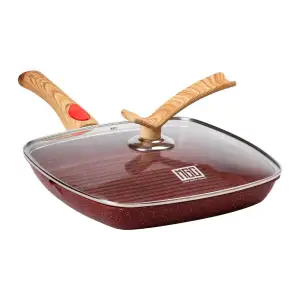 Алюмінієва сковорода-гриль 28 см зі скляною кришкою Square Red MGC HP-4-462R UA