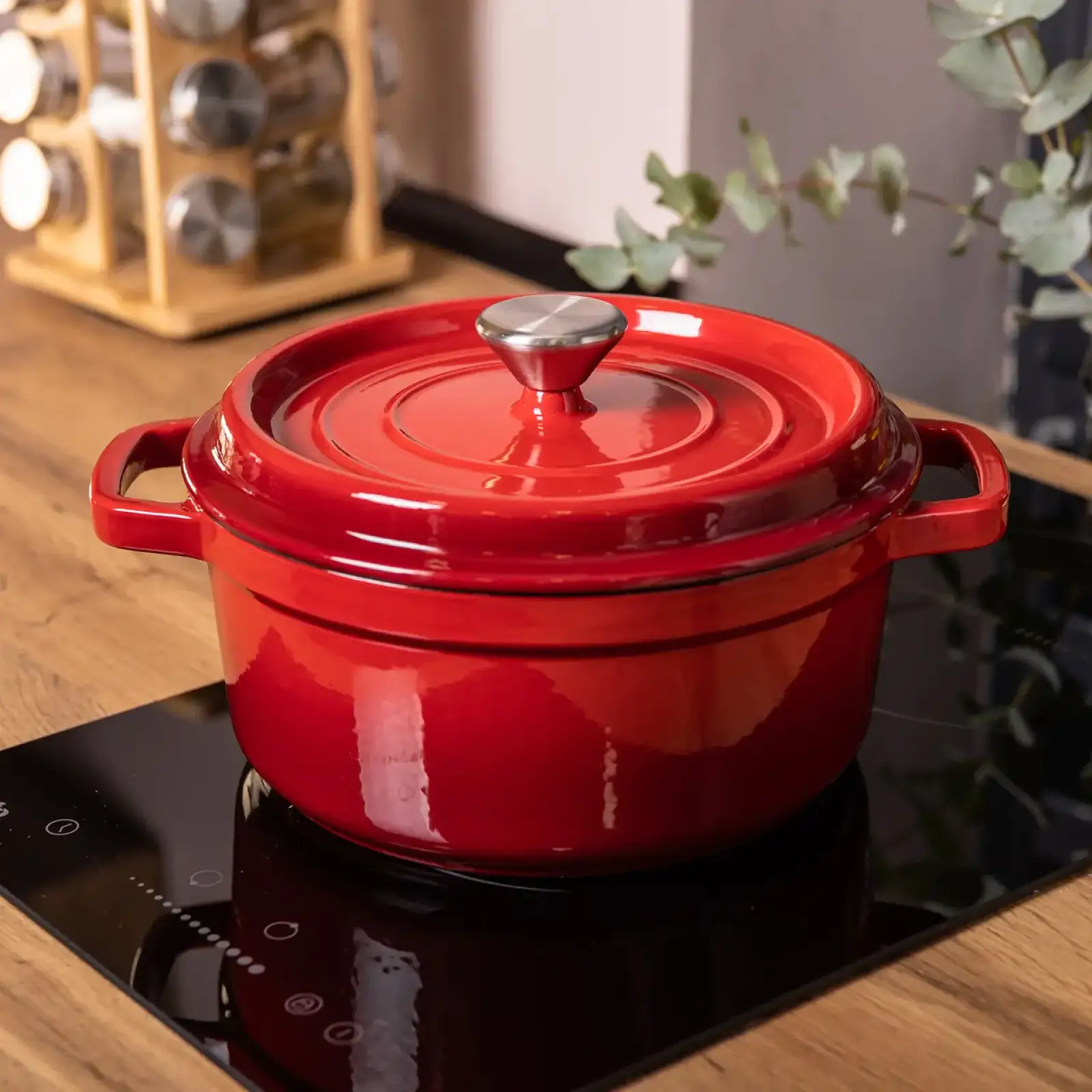 Кастрюля чугунная эмалированная 3 л с крышкой Ø24 см Красная HP-1-3R Yongkang Jiaqi UA