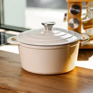 Каструля чавунна емальована 4 л, бежевий Yiwu HP-FLG-1 RED (HP-FLG-1 WHITE) UA