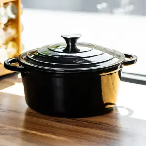 Каструля чавунна емальована 5 л, чорний Yiwu HP-FLG-2 BLACK UA