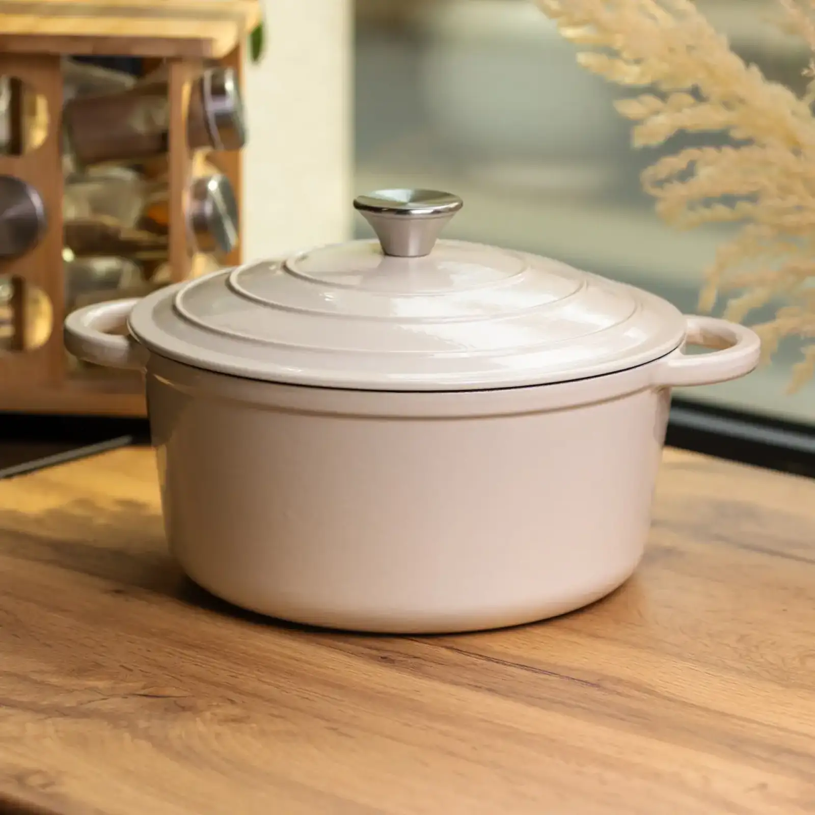 Каструля чавунна емальована 6,5 л, бежевий Yiwu HP-FLG-3 WHITE UA