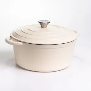 Каструля чавунна емальована 6,5 л, бежевий Yiwu HP-FLG-3 WHITE UA