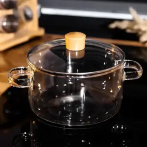 Каструля з боросилікатного скла 1,8 л з прозорими ручками Yiwu HP-GP-36 UA