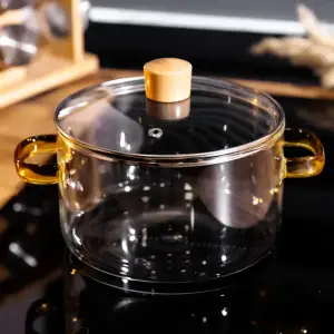 Кастрюля из боросиликатного стекла 1.8 л с янтарными ручками Yiwu HP-GP-35 UA