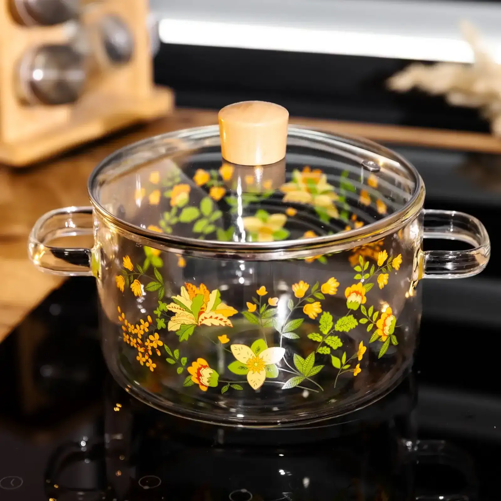 Кастрюля из боросиликатного стекла 1.8 л Wildflowers с крышкой Yiwu HP-GP-38 UA