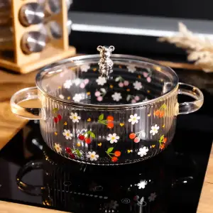 Каструля з боросилікатного скла 2.4 л Cherry з металевим ведмедиком на кришці Yiwu HP-GP-27 UA