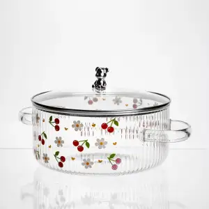 Каструля з боросилікатного скла 2.4 л Cherry з металевим ведмедиком на кришці Yiwu HP-GP-27 UA