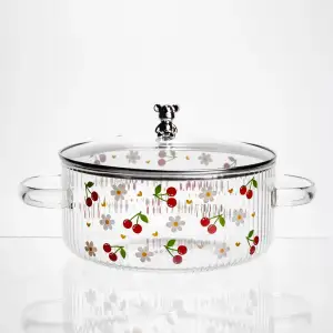 Каструля з боросилікатного скла 2.4 л Cherry з металевим ведмедиком на кришці Yiwu HP-GP-27 UA
