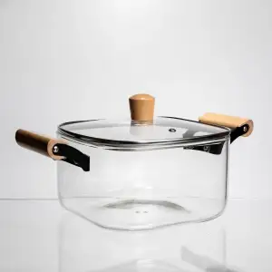 Кастрюля из боросиликатного стекла квадратная 5 л с деревянными ручками Yiwu HP-GP-9 UA