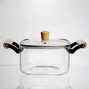 Каструля із боросилікатного скла квадратна 5 л з дерев'яними ручками Yiwu HP-GP-9 UA