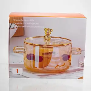 Каструля скляна Cherry 1,8 л з металевим ведмедиком на кришці Yiwu HP-GP-32 UA