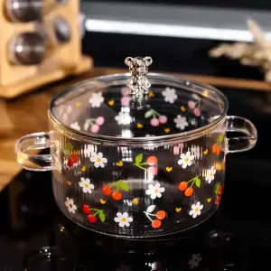 Каструля скляна Cherry 1,8 л з металевим ведмедиком на кришці Yiwu HP-GP-32 UA
