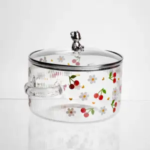 Каструля скляна Cherry 1,8 л з металевим ведмедиком на кришці Yiwu HP-GP-32 UA