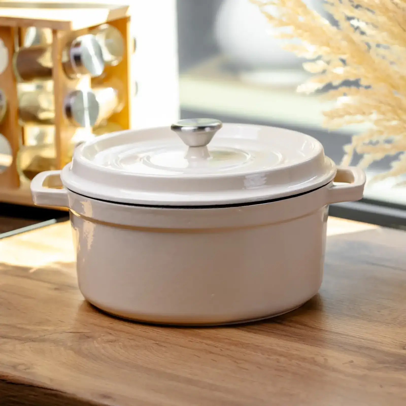 Кокотниця чавунна емальована 4,5 л, бежевий Yiwu HP-FLG-4 WHITE UA
