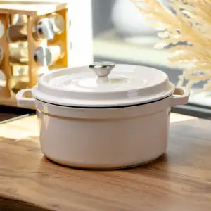 Кокотниця чавунна емальована 4,5 л, бежевий Yiwu HP-FLG-4 WHITE UA