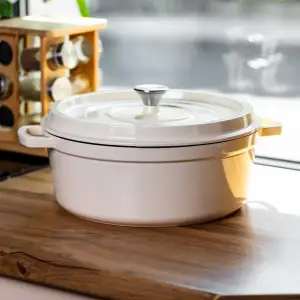 Кокотниця чавунна емальована 7,5 л, бежевий Yiwu HP-FLG-7 WHITE UA