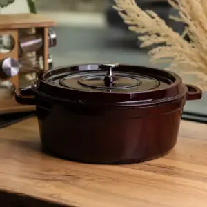 Кокотниця чавунна емальована 7,5 л, бургунді Yiwu HP-FLG-14 burgundy UA