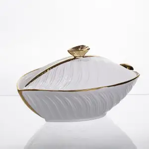 Супница 800 (мл) кастрюля 26×18×14 (см) с крышкой Белый с золотом XL-4074AG Yiwu UA