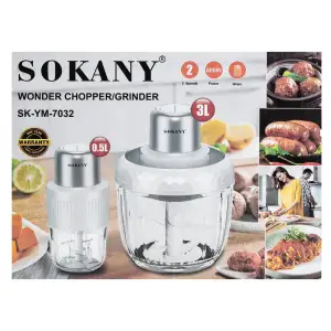 Чопер подрібнювач Sokany SKYM7032W 2в1 з чашами 0.5 і 1.5 л 800 Вт Білий UA