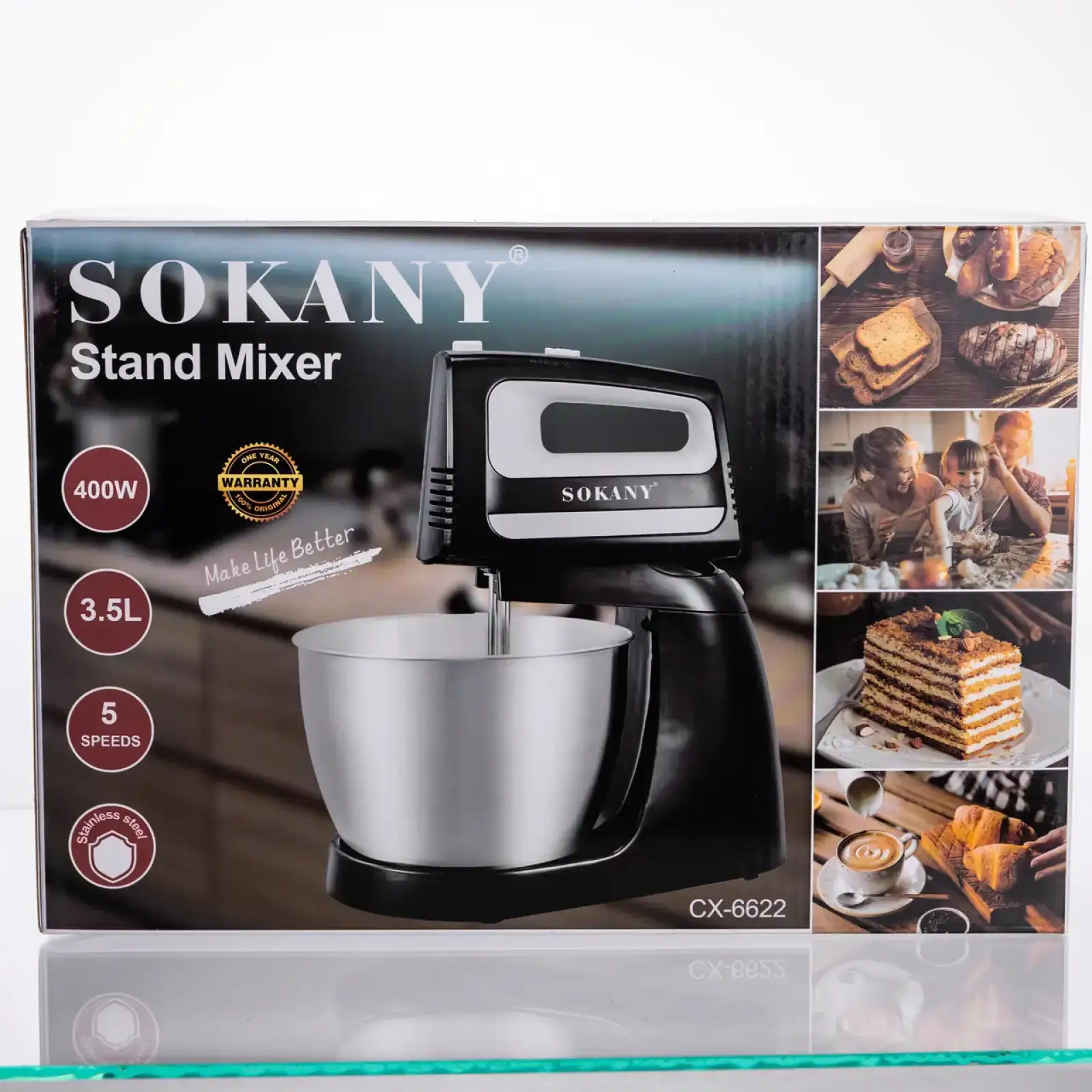 Стационарный миксер Sokany CX-6622 с чашей 3.5 л, 400 Вт, 5 скоростей, 2 насадкиЧерный UA