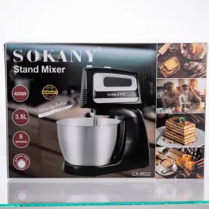 Стационарный миксер Sokany CX-6622 с чашей 3.5 л, 400 Вт, 5 скоростей, 2 насадкиЧерный UA