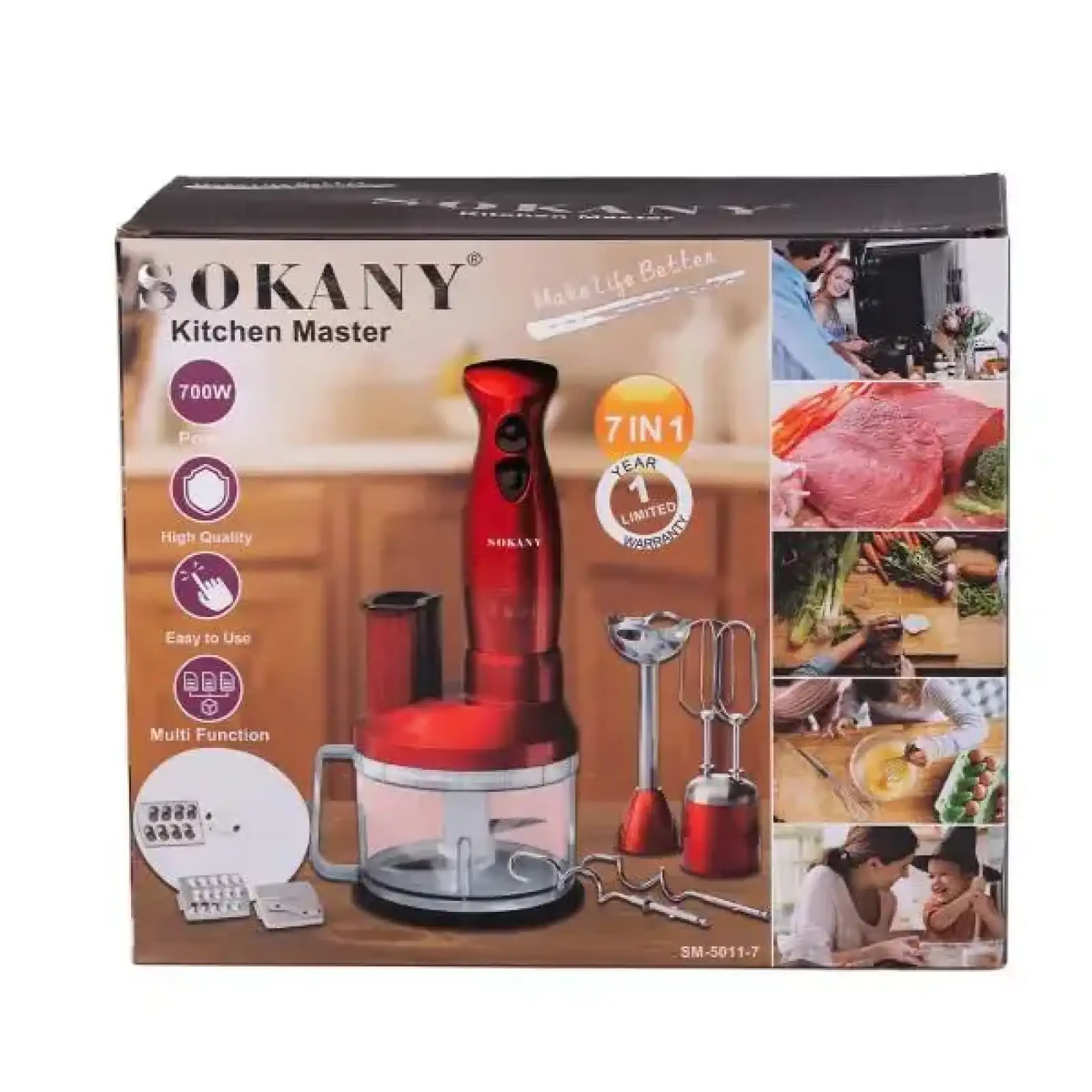 Кухонный комбайн с чашей 7 в 1 Sokany SM-5011-7 700 Вт с насадками Красный UA