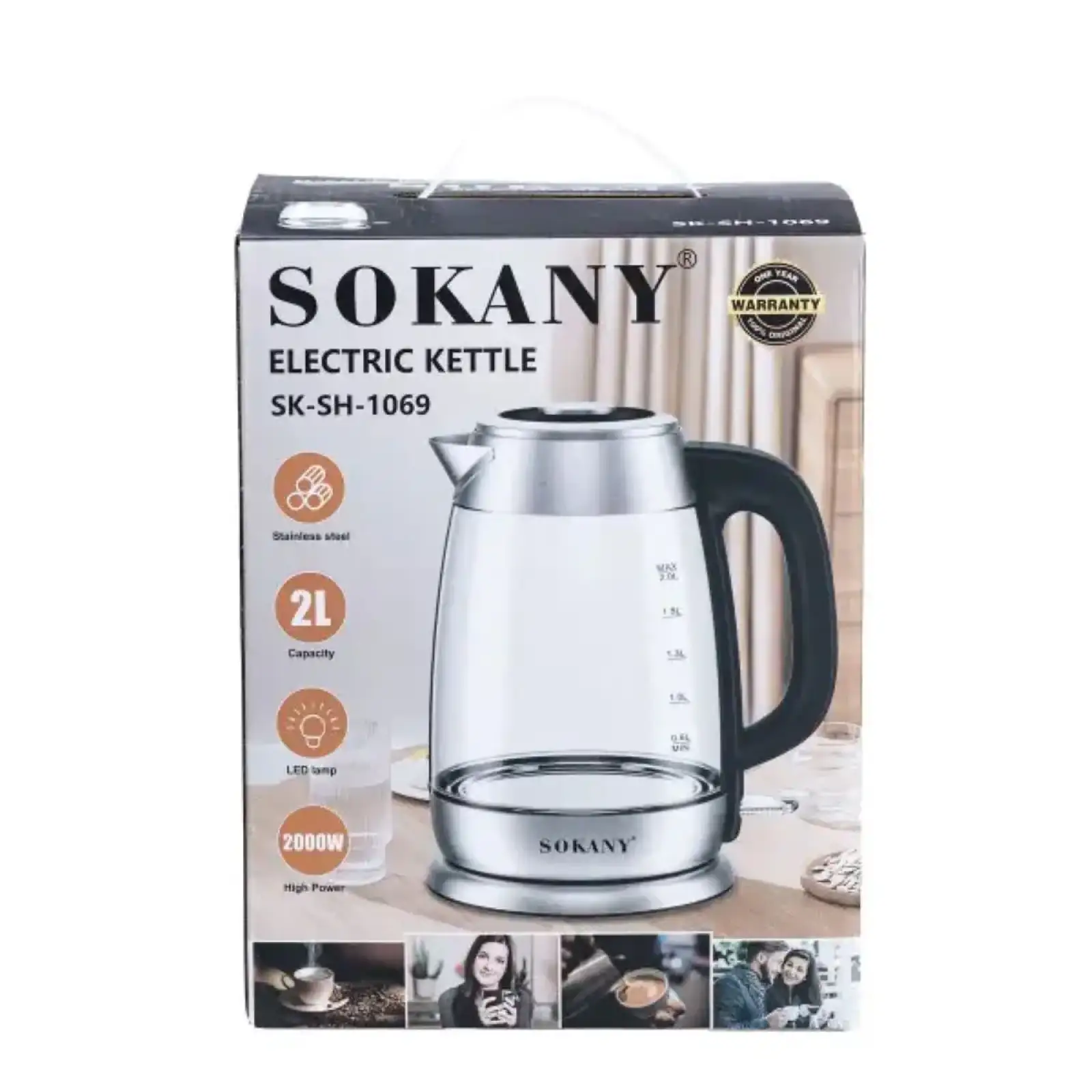 Електрочайник Sokany Electric Kettle 2000W 2l прозорий чайник SKSH1069 UA