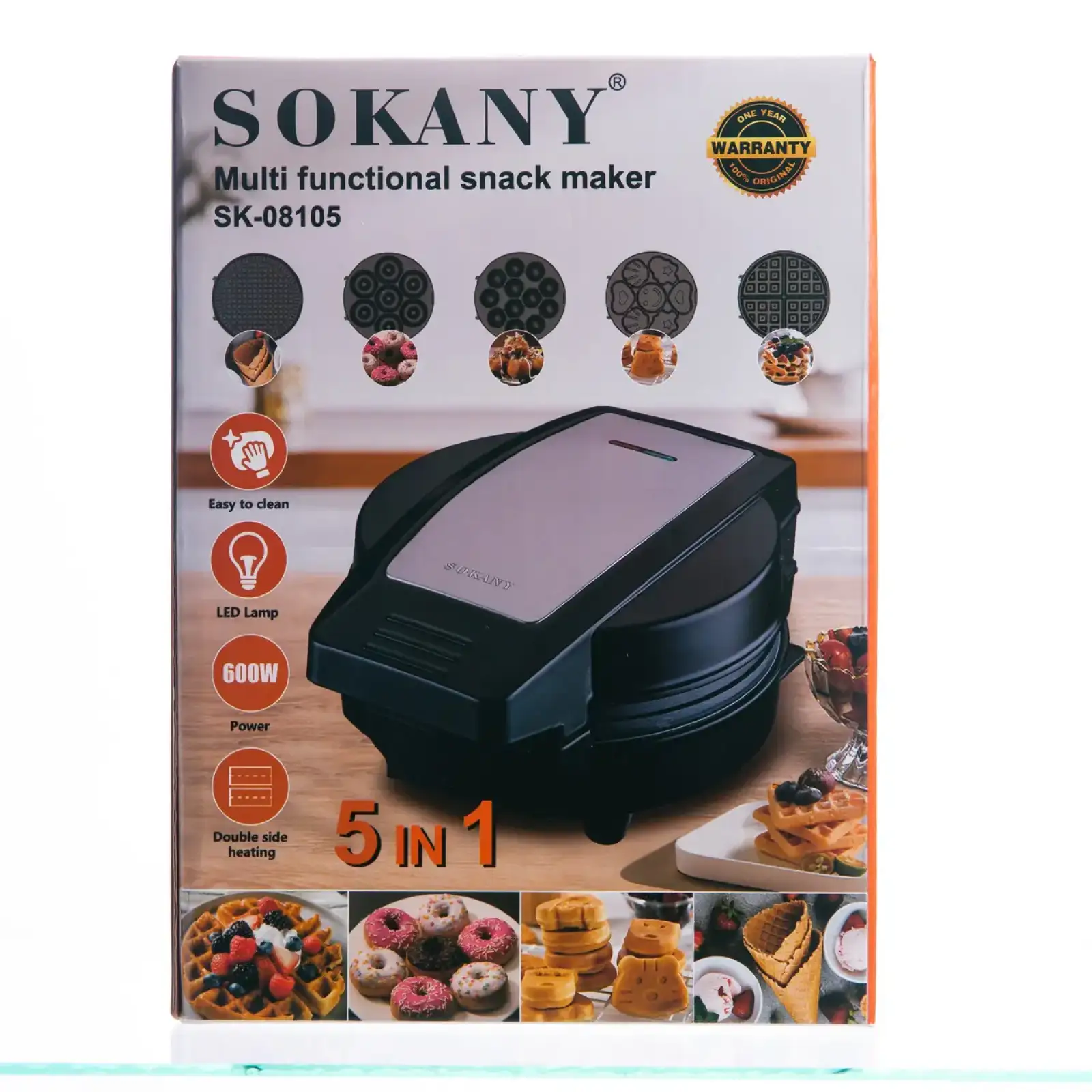Мультипекарь Sokany SK-08105 5 в 1 600 Вт с антипригарными панелями: для вафель, коржей, пончиков, орешков, фигурного печенья Yiwu UA