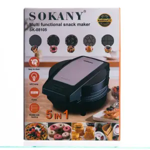 Мультипекарь Sokany SK-08105 5 в 1 600 Вт с антипригарными панелями: для вафель, коржей, пончиков, орешков, фигурного печенья Yiwu UA