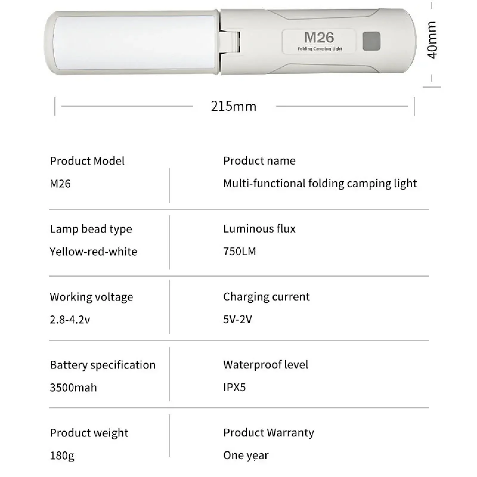 Кемпінговий ліхтар акумуляторний M26 White