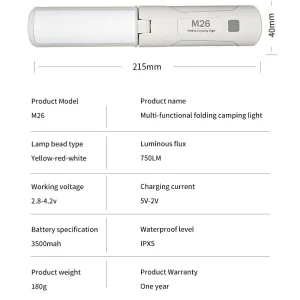 Кемпінговий ліхтар акумуляторний M26 White