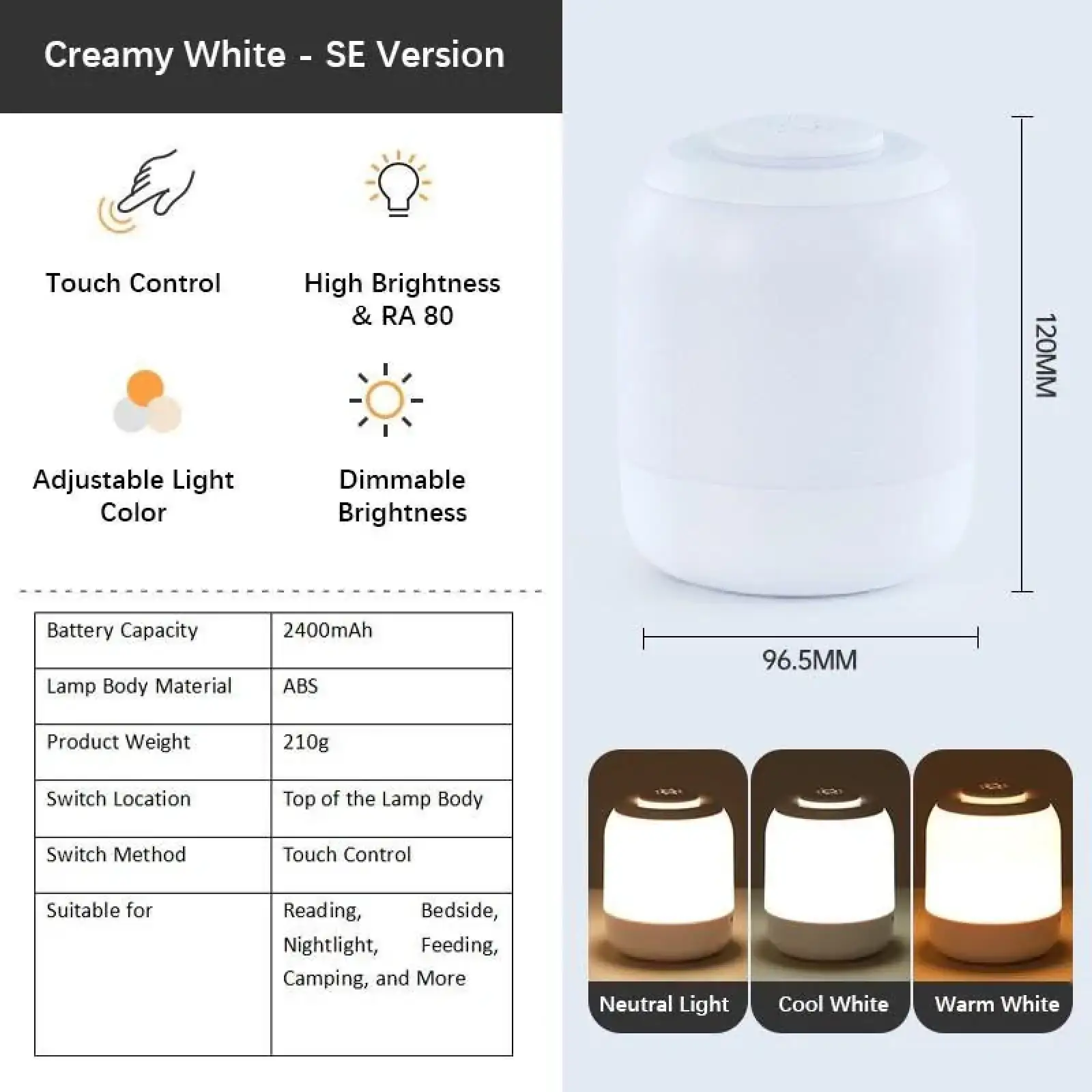 Настільний сенсорний LED світильник 3 colour light MZ-L2701 White