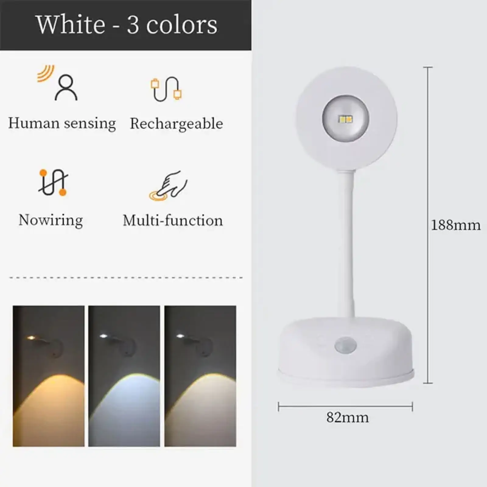 Настільна лампа LED з датчиком руху 3 colour light MZ-L2201 White