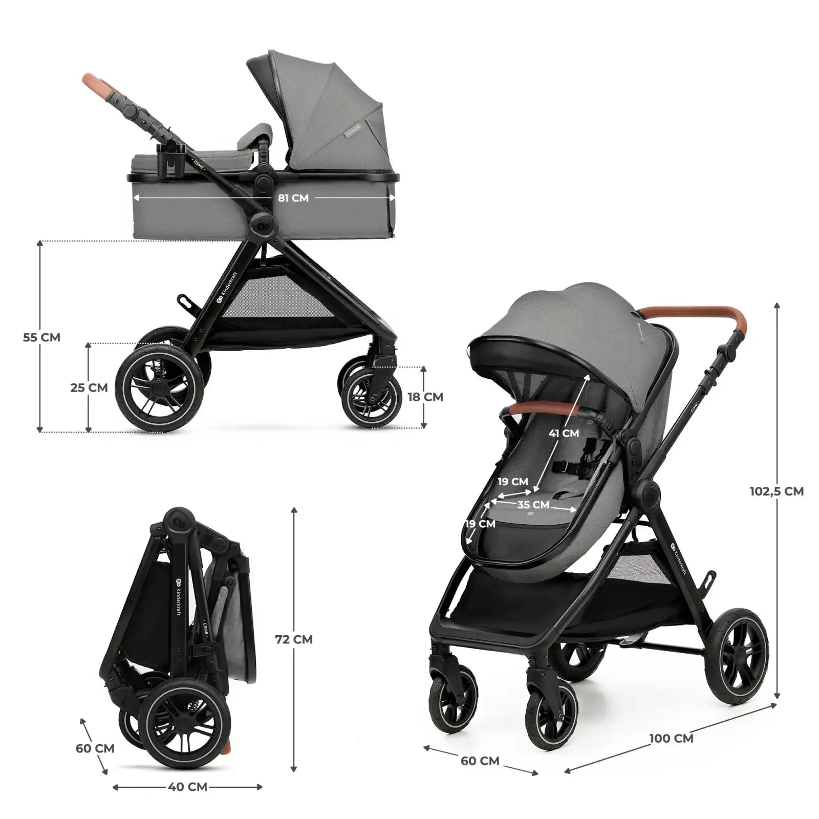 Универсальная коляска 3 в 1 Kinderkraft Esme Pro Gray (KSESME00GRY300N)