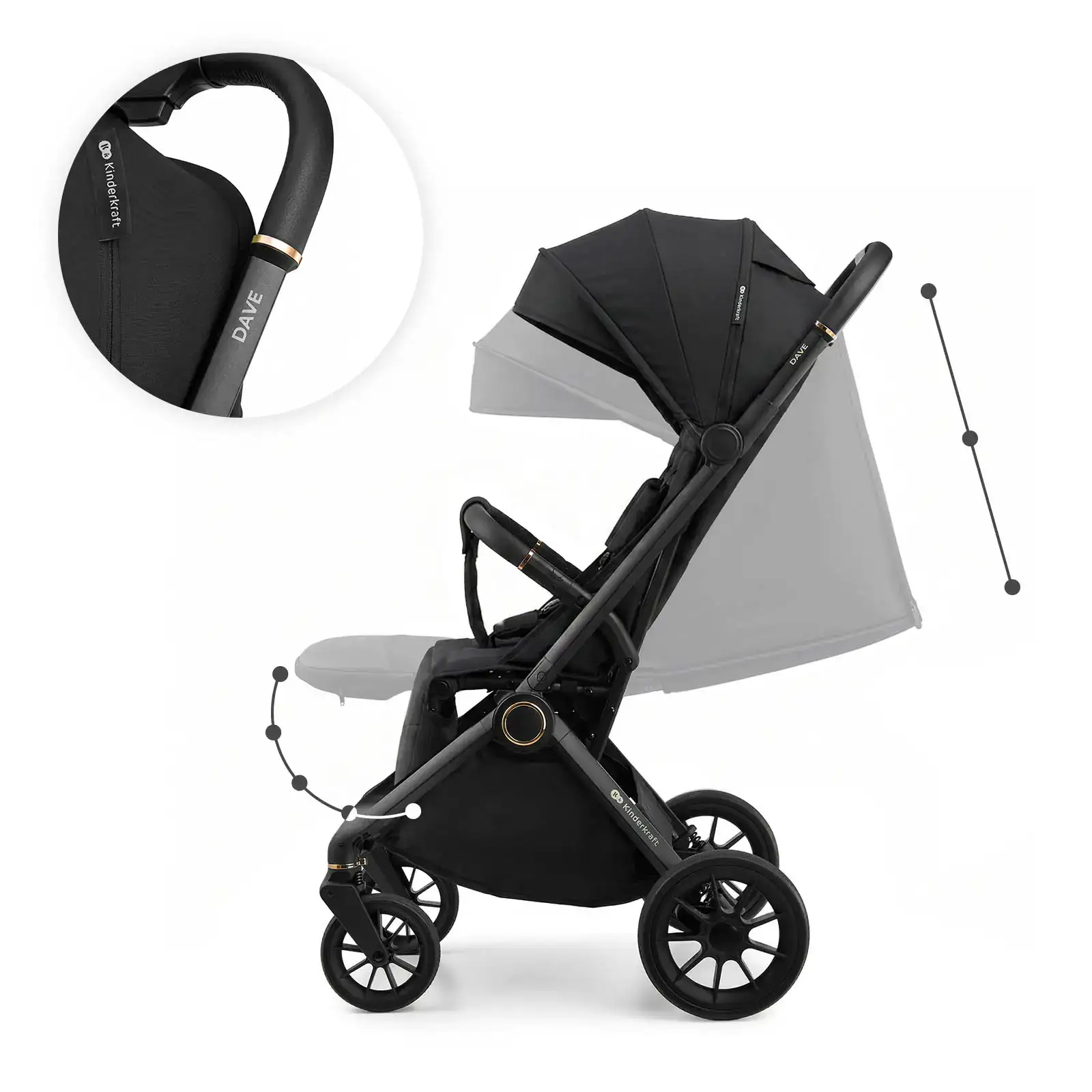 Прогулянкова коляска Kinderkraft Dave Venezian Black (KSDAVE00BLK0000) UA