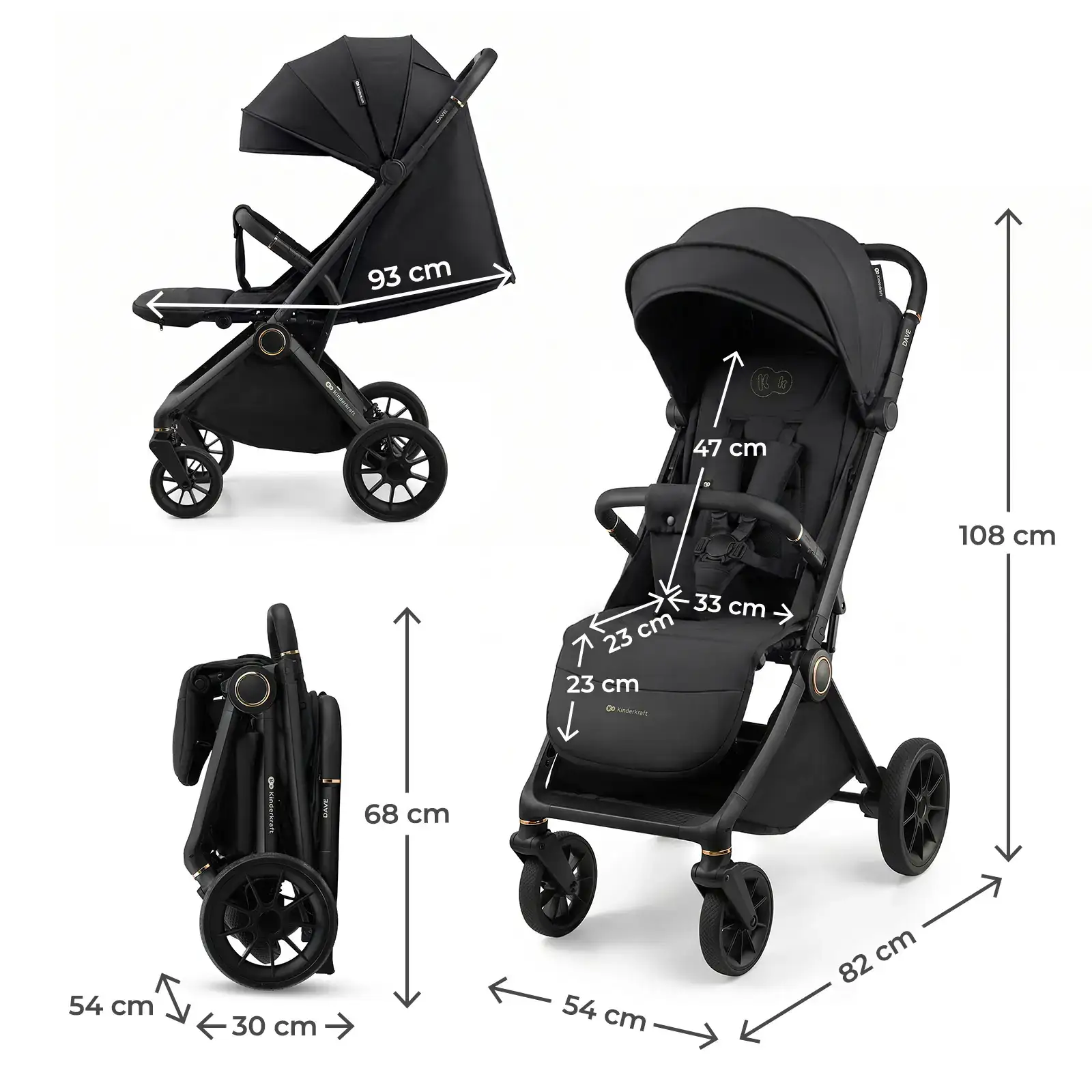 Прогулянкова коляска Kinderkraft Dave Venezian Black (KSDAVE00BLK0000) UA