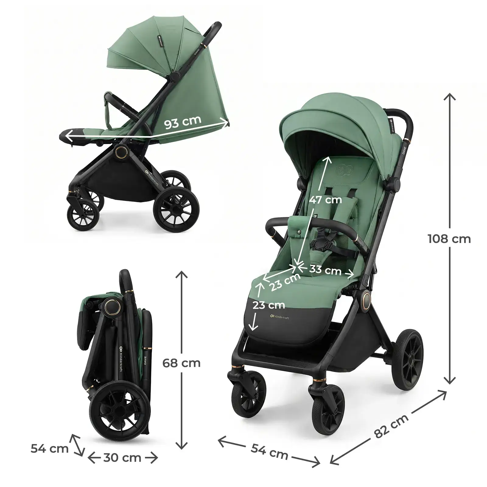 Прогулянкова коляска Kinderkraft Dave Sage Green (KSDAVE00GRE0000) UA