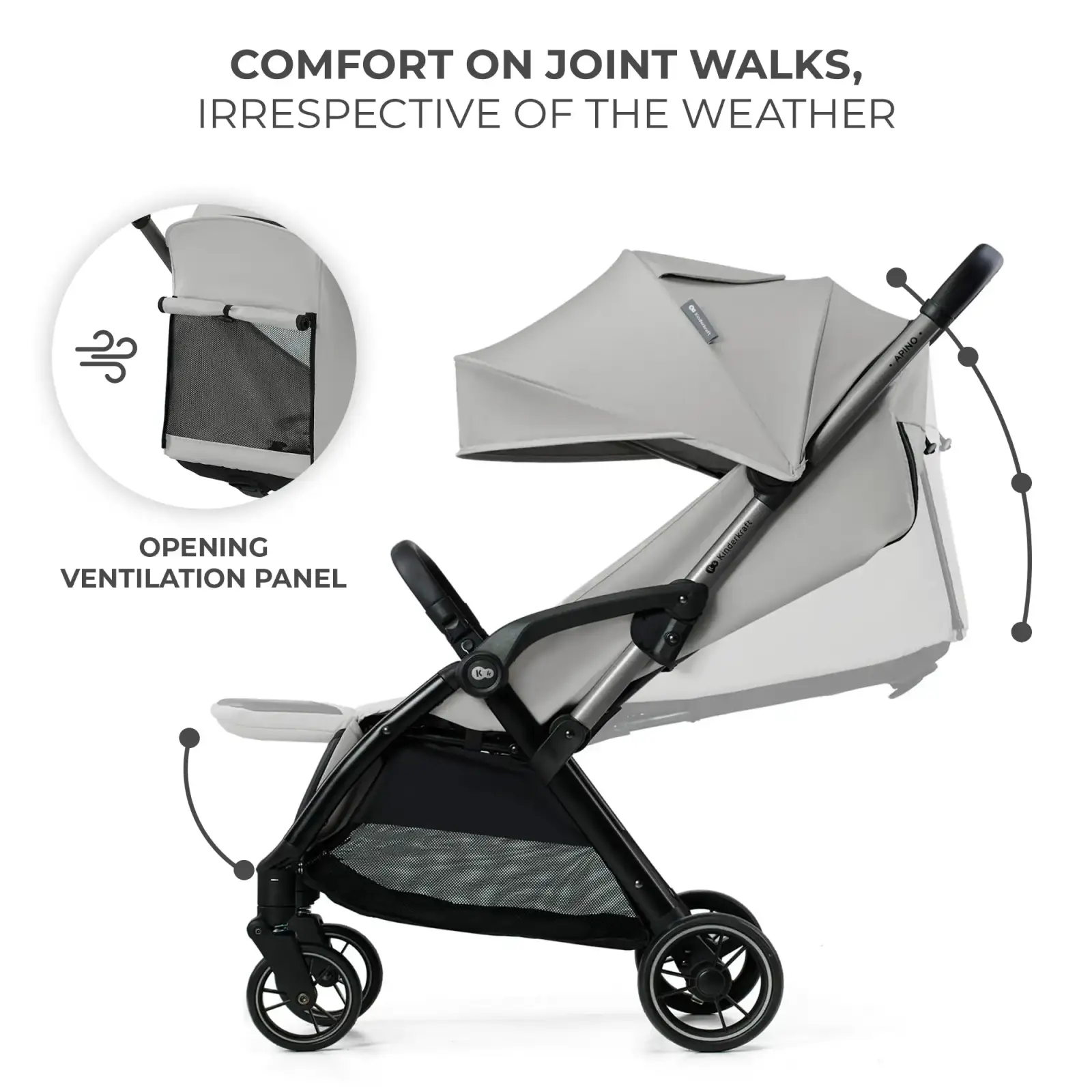 Прогулянкова коляска Kinderkraft Apino Dove Grey (KSAPIN00GRY0000)