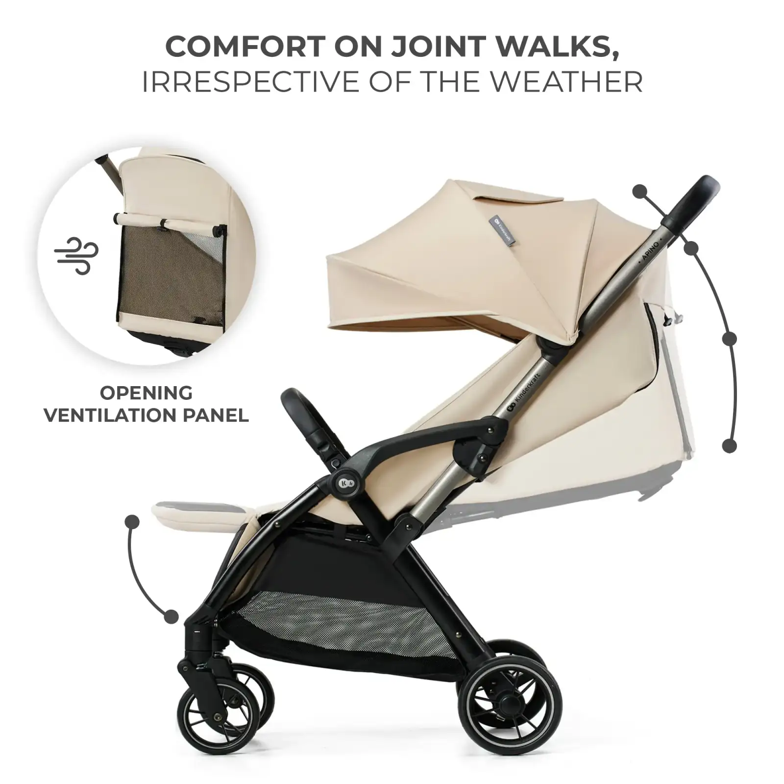 Прогулянкова коляска Kinderkraft Apino Dune Beige (KSAPIN00BEG0000)