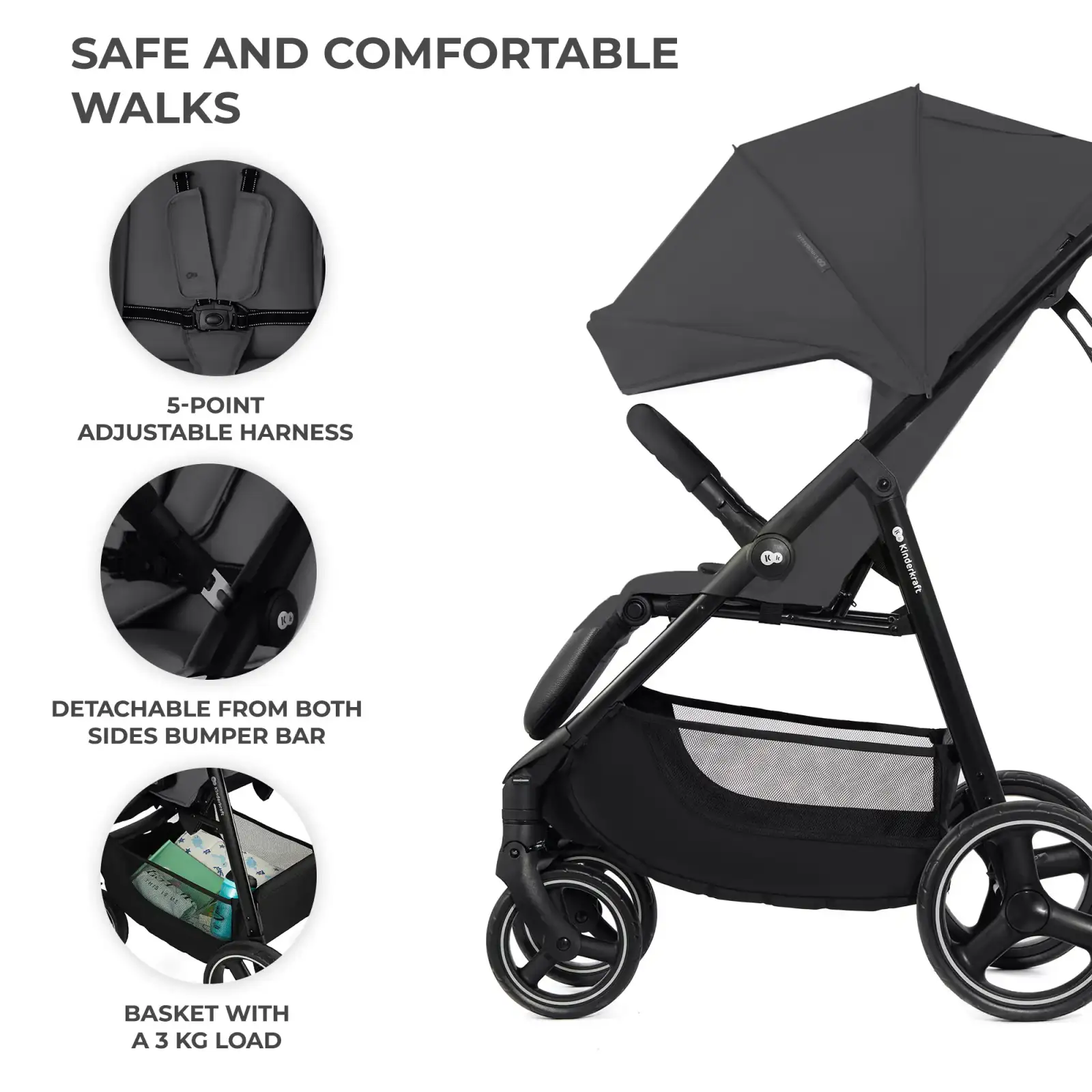 Прогулянкова коляска Kinderkraft Trig 3 Granite Grey (KSTRIG03GRY0000)