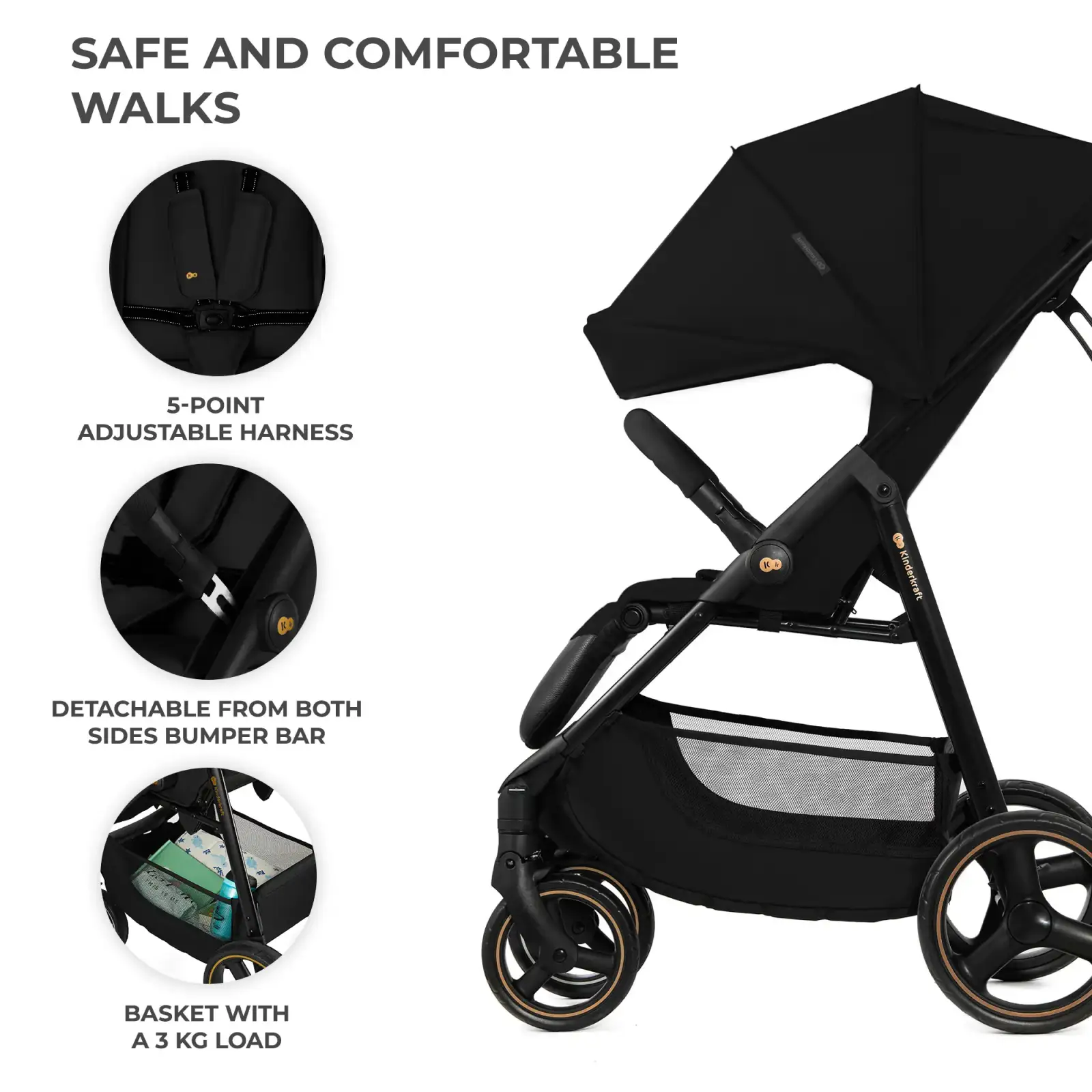 Прогулочная коляска Kinderkraft Trig 3 Onyx Black (KSTRIG03BLK0000)