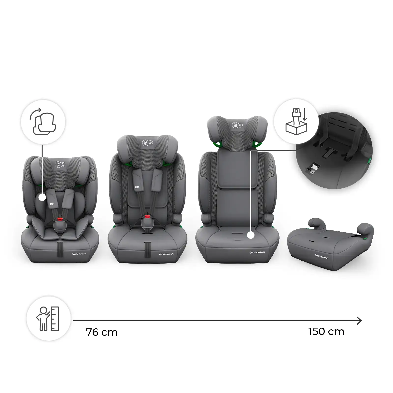 Автокрісло Kinderkraft Comfort Up 2 Plus i-Size Grey (KCCOUP02GRYPL00)