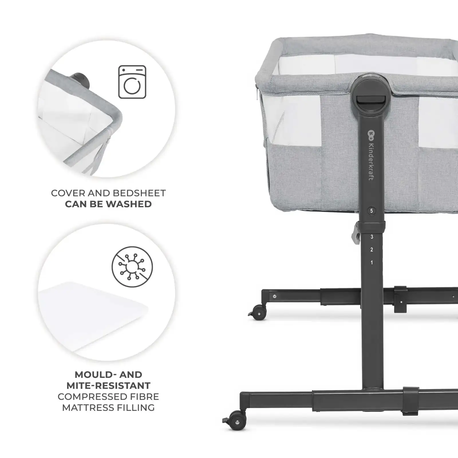 Приставне ліжко-люлька Kinderkraft Nestee Up 2 Light Grey (KLNEE002LGR0000)