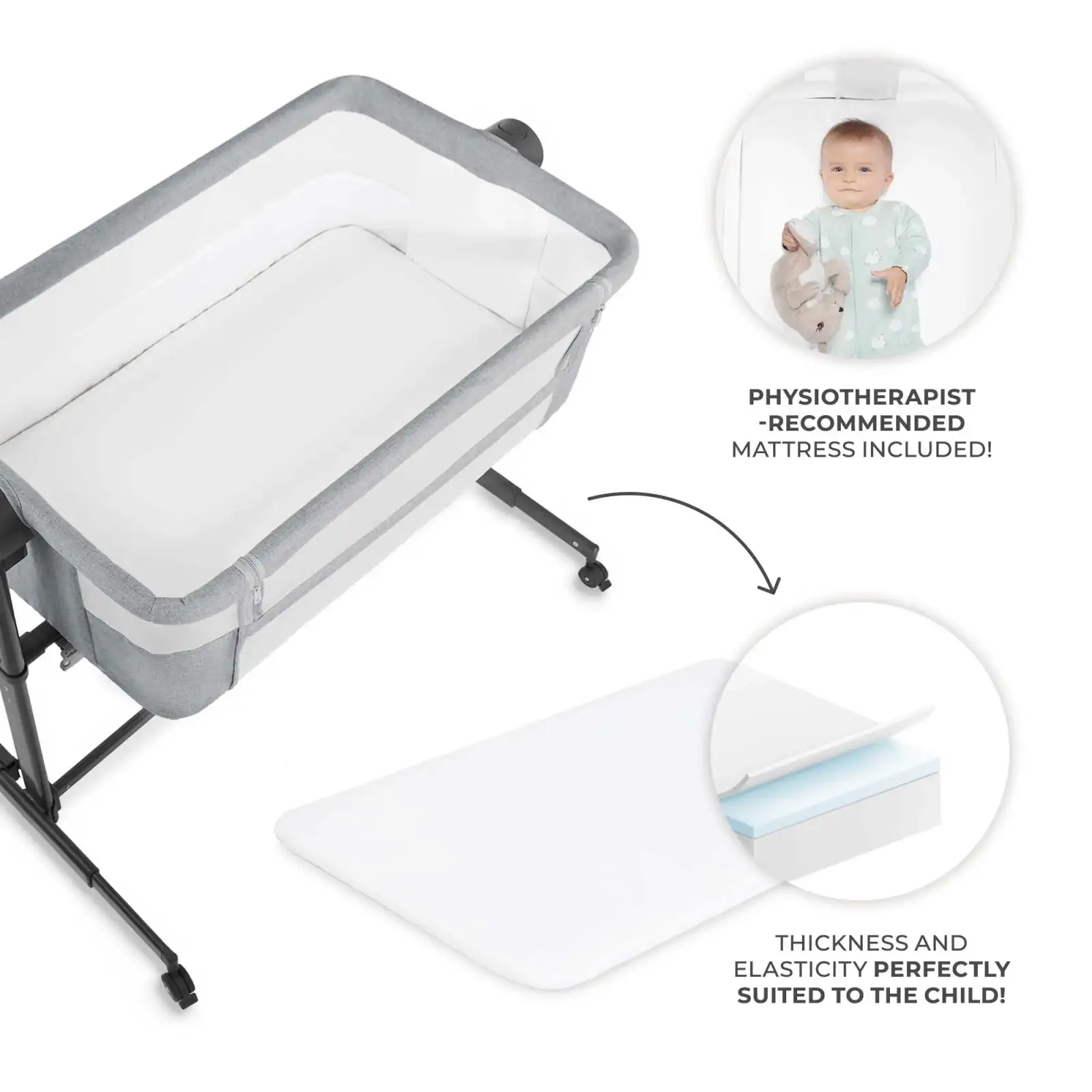 Приставне ліжко-люлька Kinderkraft Nestee Up 2 Light Grey (KLNEE002LGR0000)