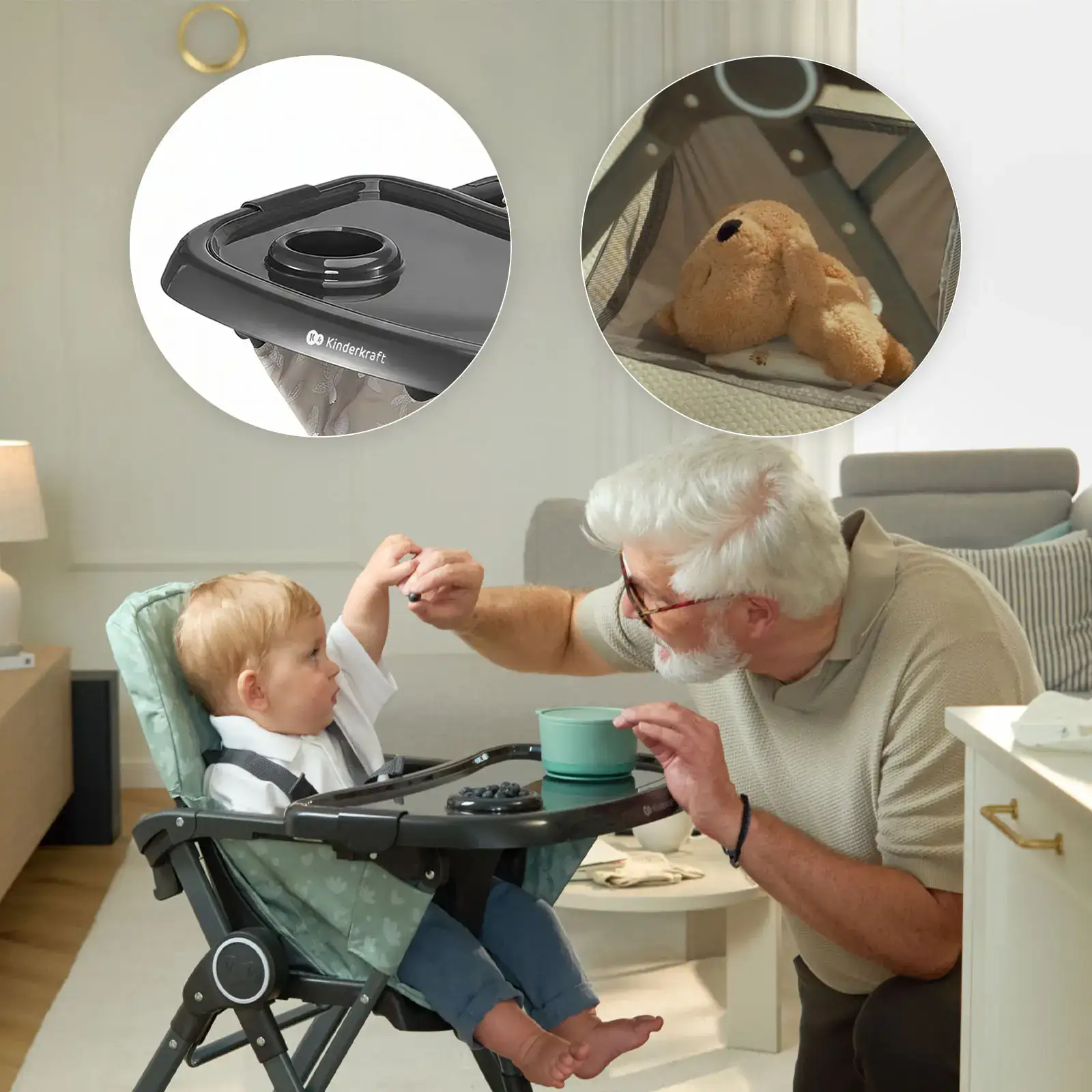Стульчик для кормления Kinderkraft Foldee Birdy Beige (KHFOLD00BEG000N)