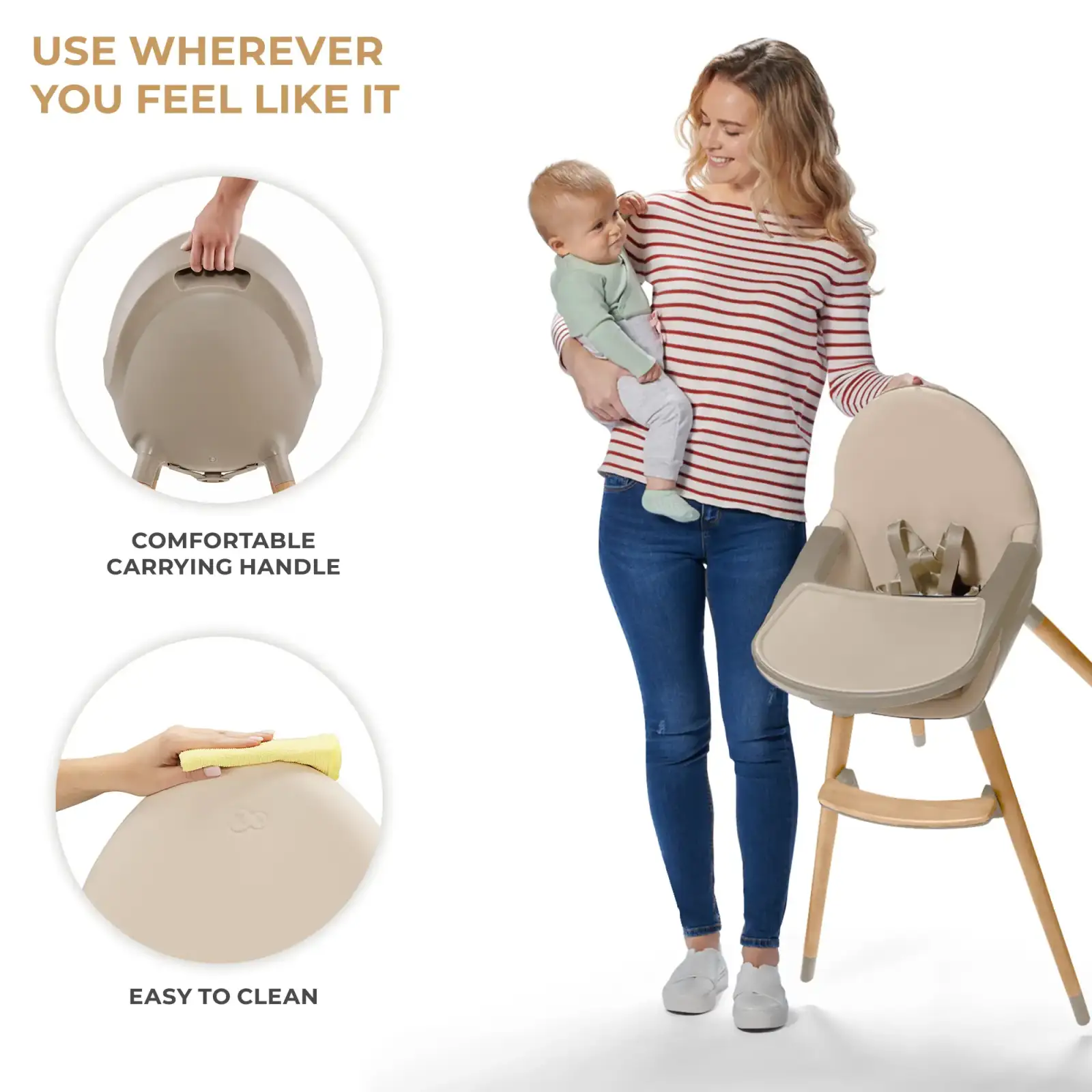 Стульчик для кормления 2 в 1 Kinderkraft Fini 2 Beige (KHFINI02BEG0000)